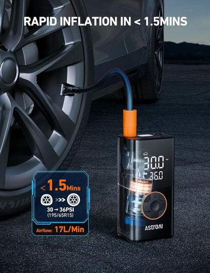 L7 Tire Inflator Portable Air Compressor Cordless Mini Bike Pump with Digital Dual Values Display, 150 PSI Car Tires Air Pump with LED Lights&Pressure Gauge for Auto, Motorcycles, Bikes, Balls